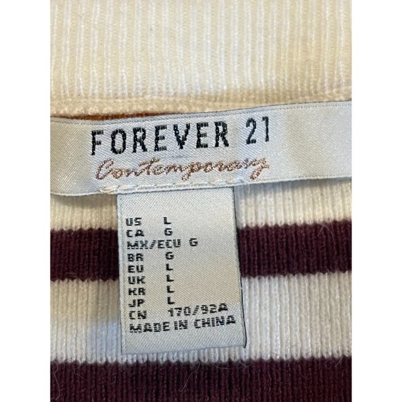 Forever 21 Womens Striped Sweater Dress Long Sleeve Crew Neck White Brown Size L - Picture 8 of 9